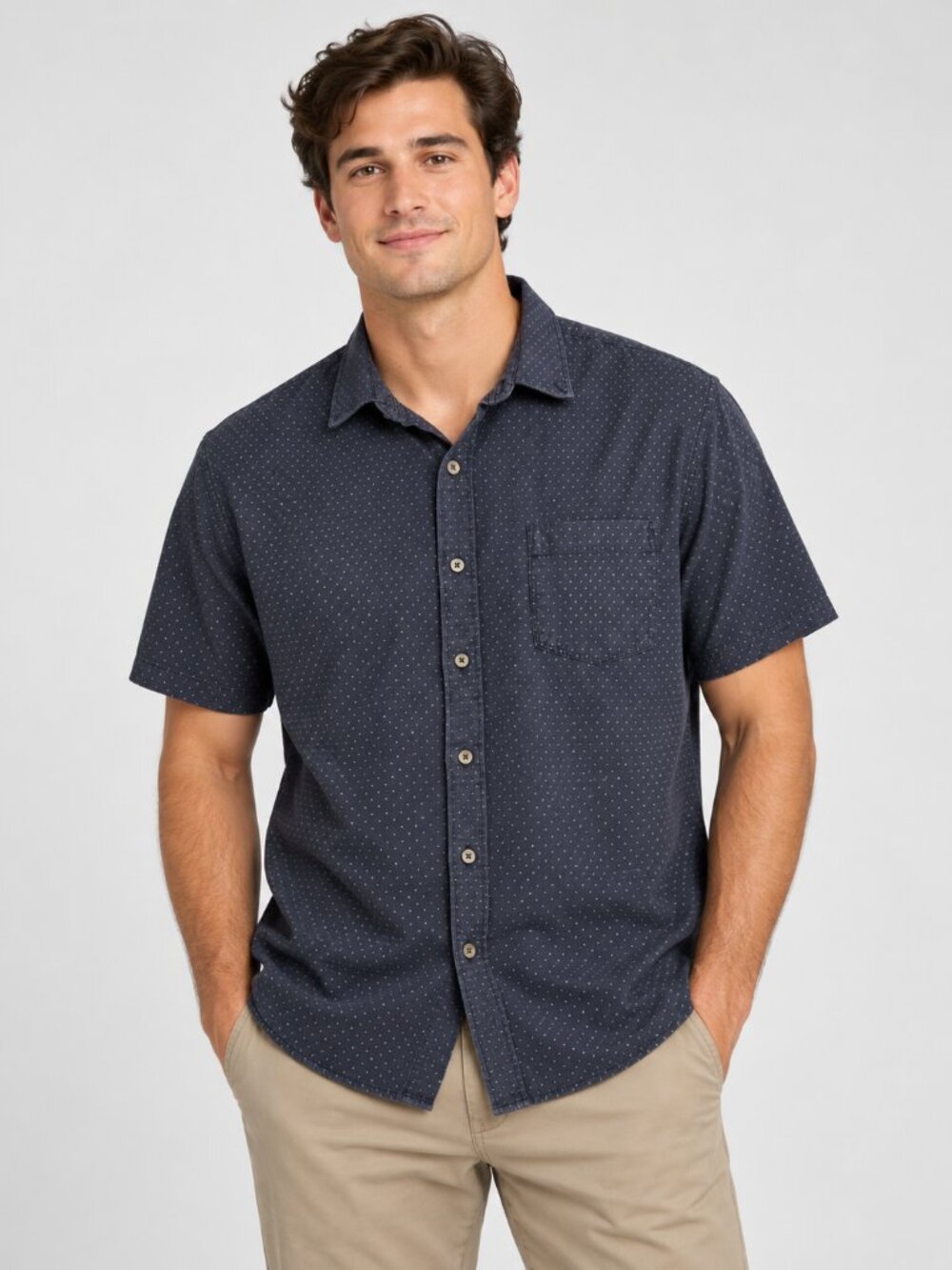 WRK The Reworked Shirt Navy Micro Dot Button Up XL Tall 100% Cotton